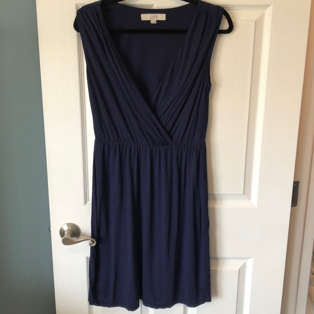 Loft dark blue, deep v-neck summer dress